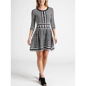 Nina Leonard Sweater Dress Medium Checkered Jacquard Fit & Flare New